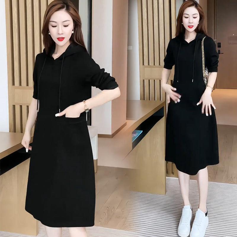 [Regalo de Navidad] Vestido tipo sudadera con bolsillo y capucha de manga larga para mujer