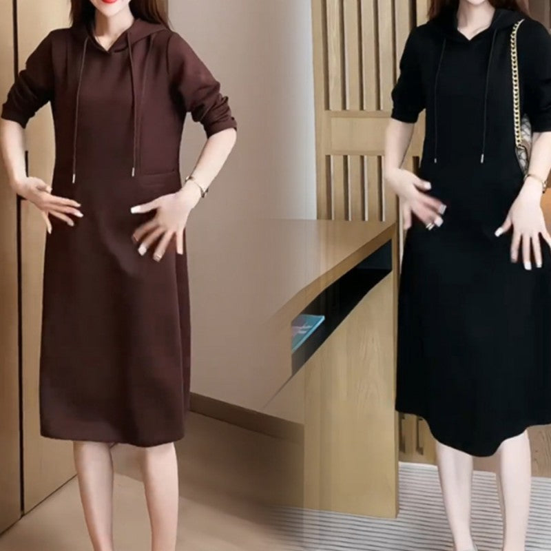 [Regalo de Navidad] Vestido tipo sudadera con bolsillo y capucha de manga larga para mujer
