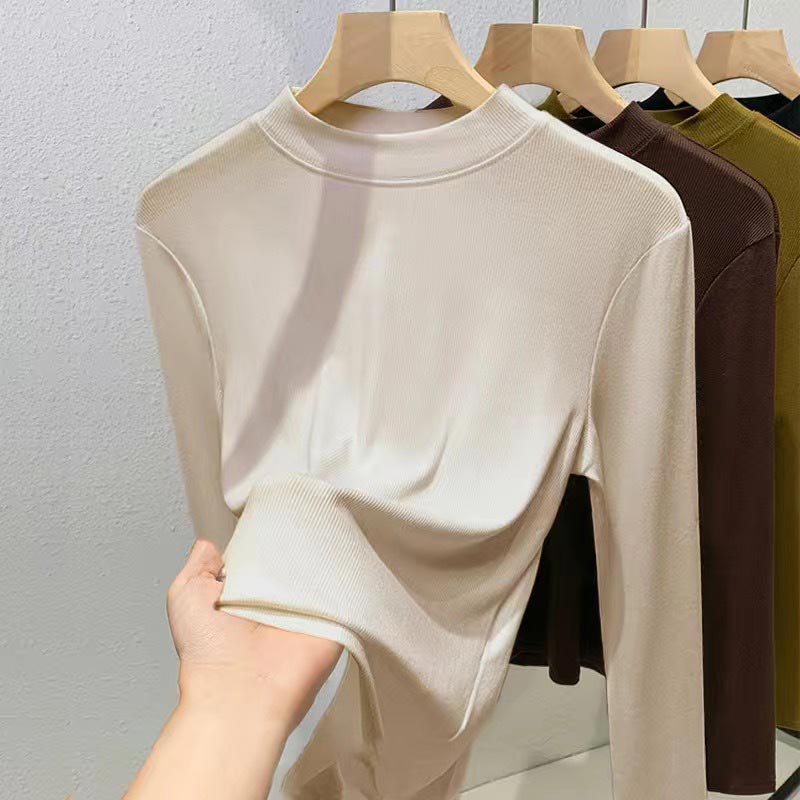 ¡Regalo para mujeres! Camisa básica elástica y delgada con cuello alto de moda