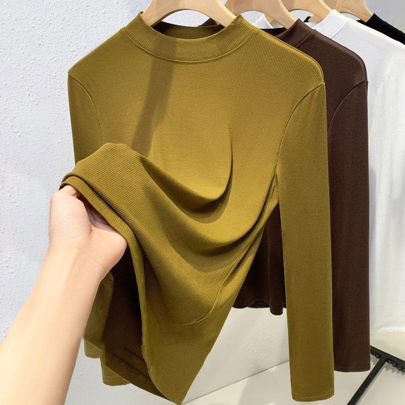 ¡Regalo para mujeres! Camisa básica elástica y delgada con cuello alto de moda