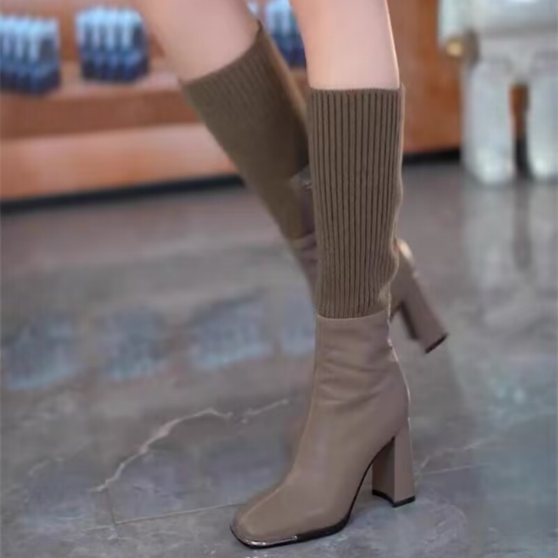 ✨🎅Rebajas de Navidad 50% OFF🔥🎁El mejor regalo para ella - Moda de punto elástico botas de tacón grueso para las mujeres