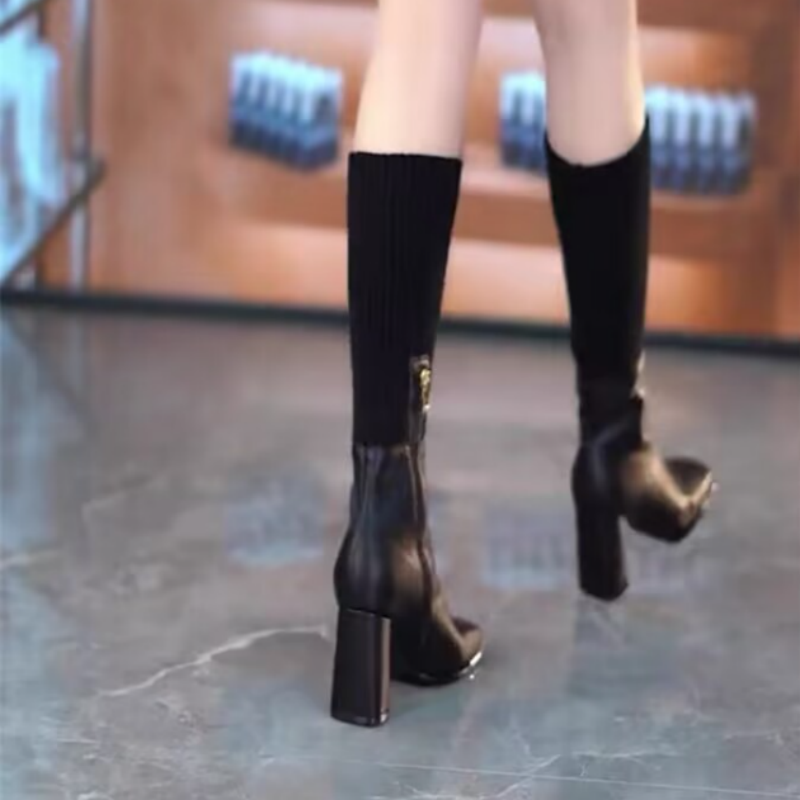 ✨🎅Rebajas de Navidad 50% OFF🔥🎁El mejor regalo para ella - Moda de punto elástico botas de tacón grueso para las mujeres