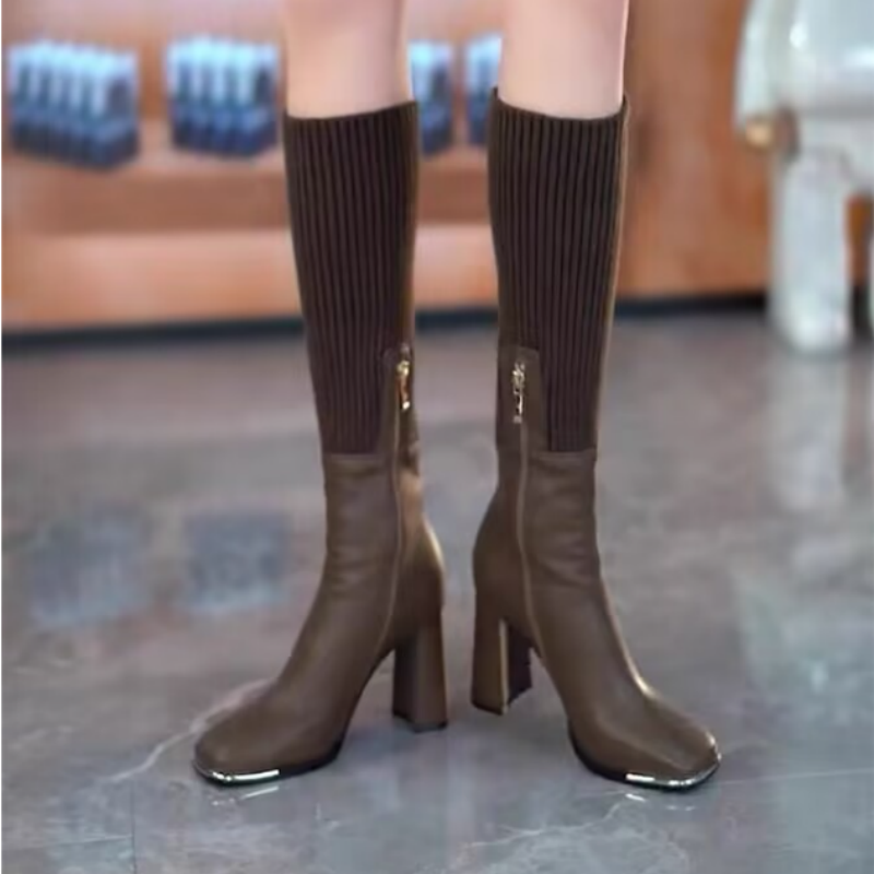 ✨🎅Rebajas de Navidad 50% OFF🔥🎁El mejor regalo para ella - Moda de punto elástico botas de tacón grueso para las mujeres