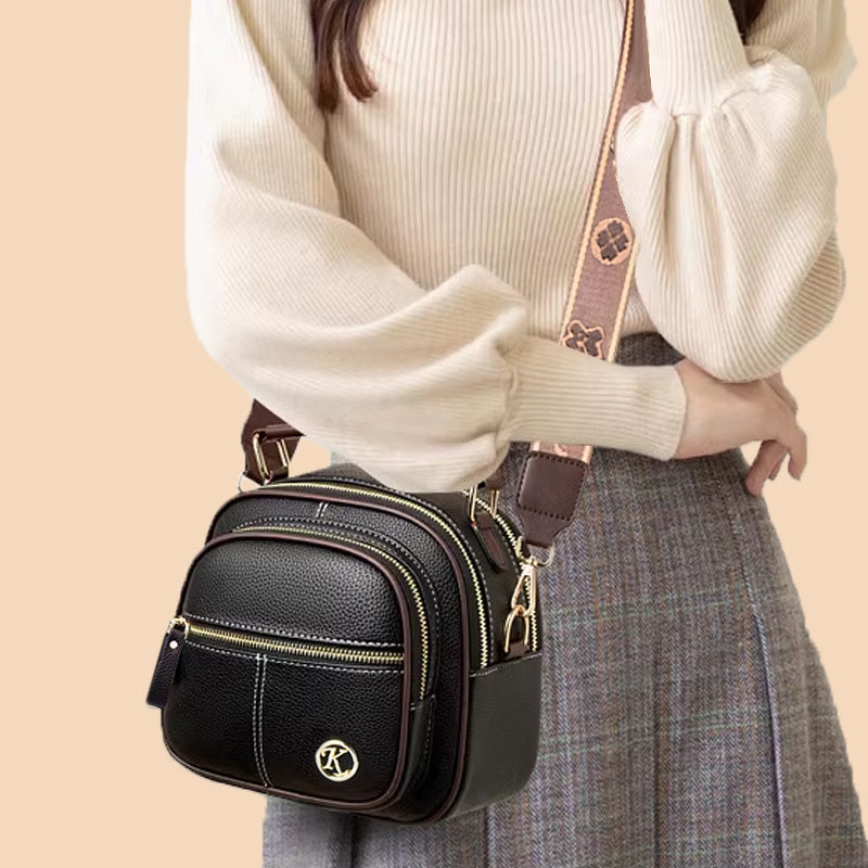 Clásico Multifuncional Compartimentos Ajustable Correa ancha para el hombro Bolsa de cuero de PU Crossbody