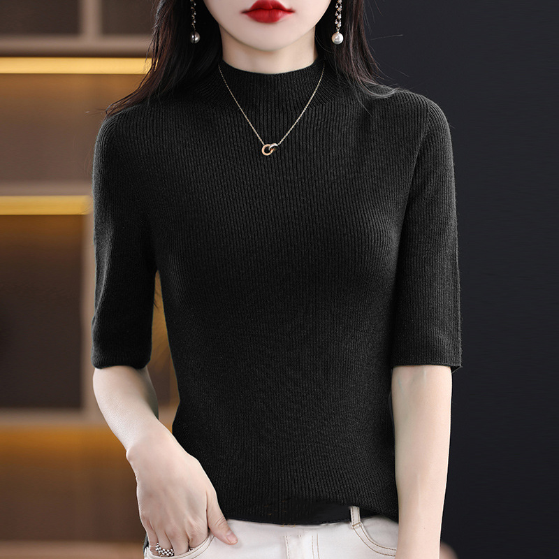 Jersey de cuello alto de media manga para mujer