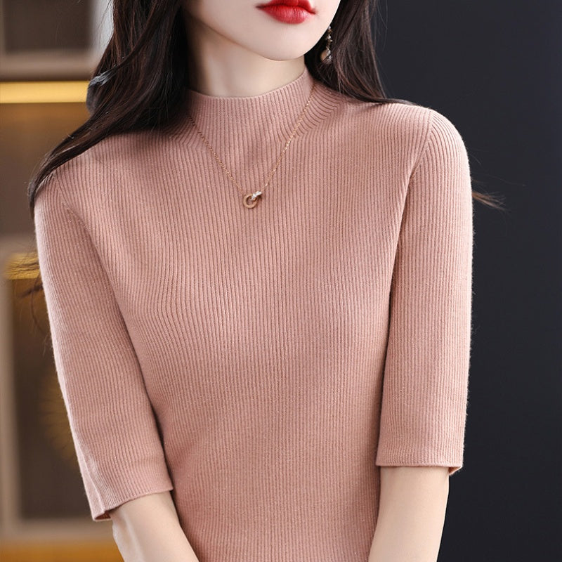 Jersey de cuello alto de media manga para mujer