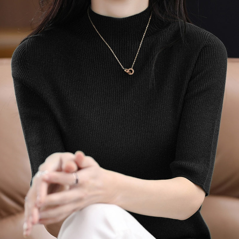 Jersey de cuello alto de media manga para mujer