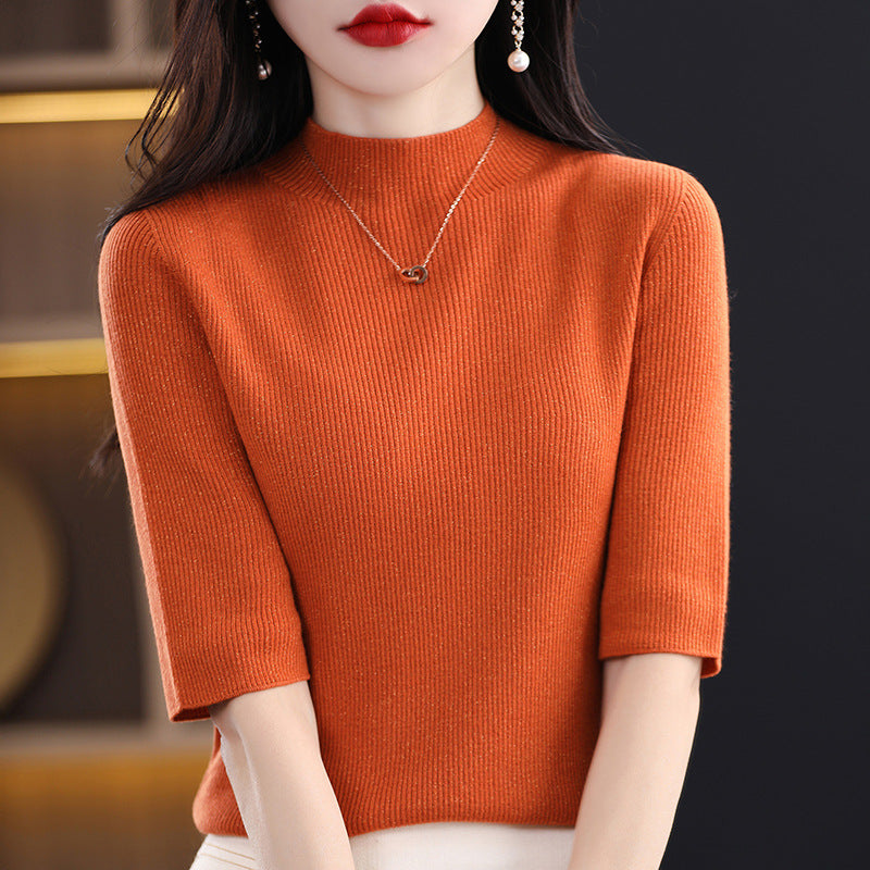 Jersey de cuello alto de media manga para mujer