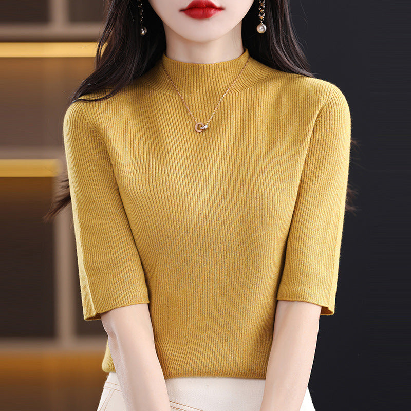 Jersey de cuello alto de media manga para mujer