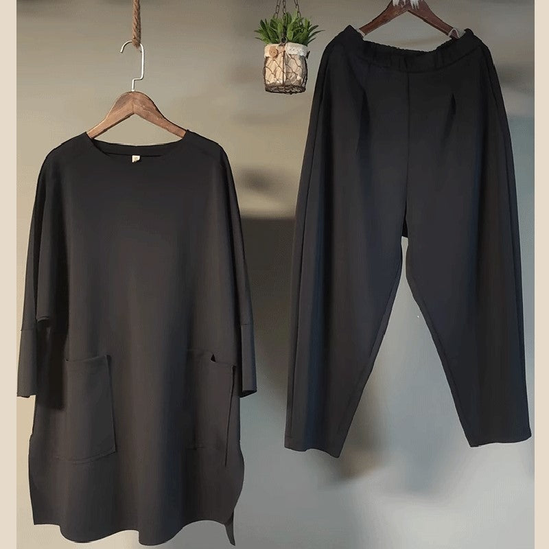 Conjunto de dos piezas holgado de color sólido para mujer