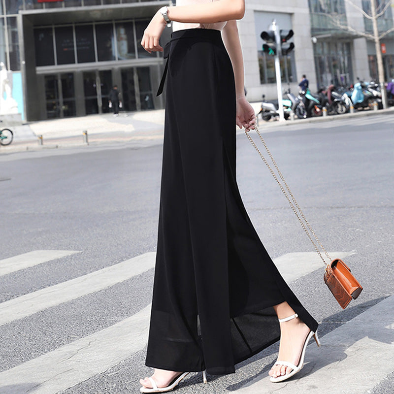 Pantalones de piernas anchas de gasa fluida para mujeres