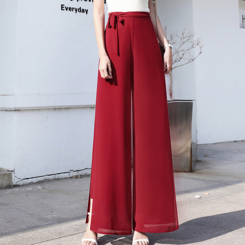 Pantalones de piernas anchas de gasa fluida para mujeres