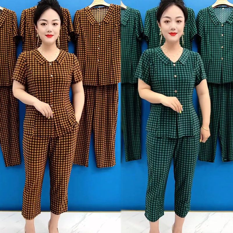 Conjunto de 2 piezas de mujer con top y pantalón Cooling Plaid