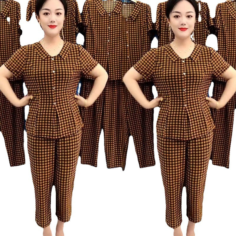 Conjunto de 2 piezas de mujer con top y pantalón Cooling Plaid