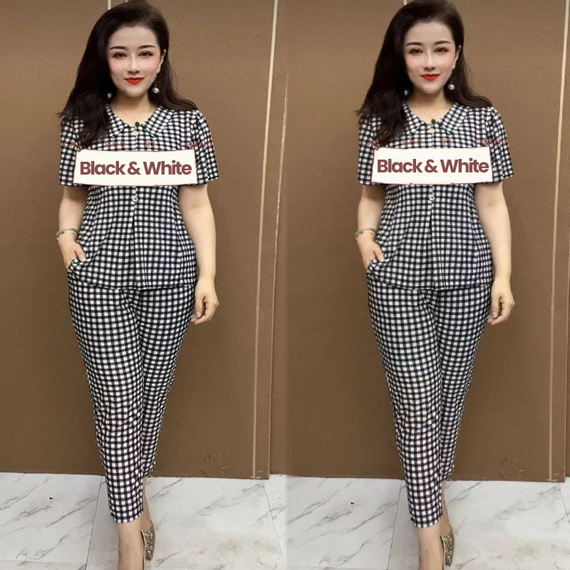 Conjunto de 2 piezas de mujer con top y pantalón Cooling Plaid